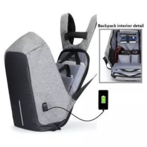 Fashion Anti-Theft Men Canvas Laptop Backpack USB Port Travel Bag School Bag- Design may vary