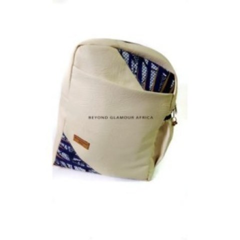 White Leather Ankara Laptop Bag