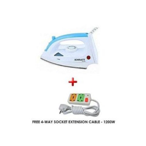 Scarlett Steam Iron Box + FREE 4-way Socket Extension - White & Blue