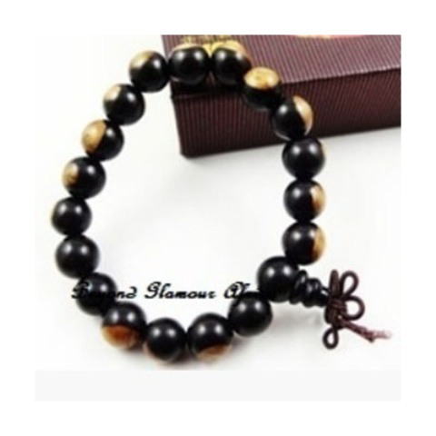 Ladies Black Cream Wooden Shamballa bracelet