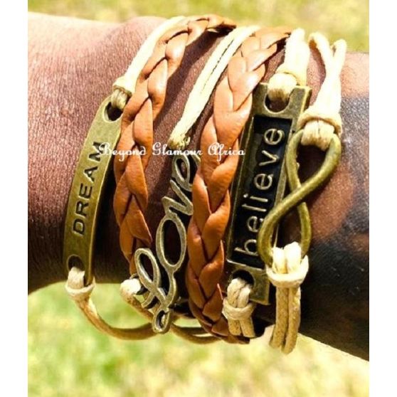 Brown Multi layered Black Leather Bracelet