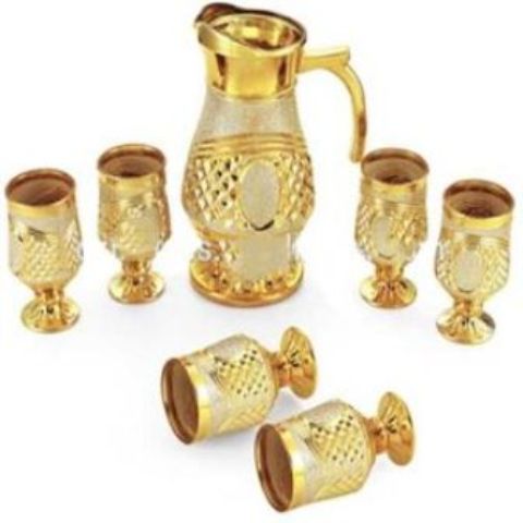 7 Pcs Quality Golden Tableware Serving Juice/Water Glasses Jug Set – Gold