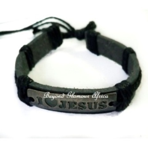Leather Bracelet with I love  Jesus