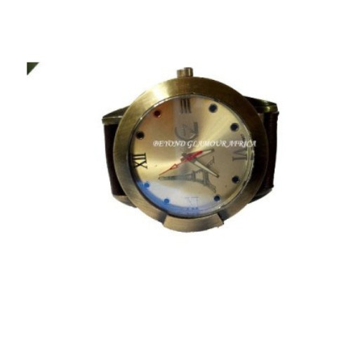 Mens Leather watch with eiffel tower