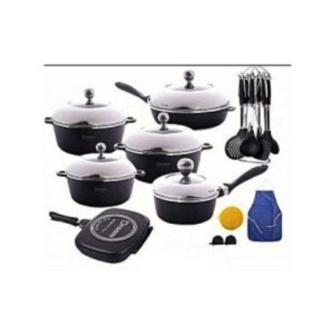 Dessini Durable Italian- 23 piece Non-Stick DieCast Cooking Pots – Black
