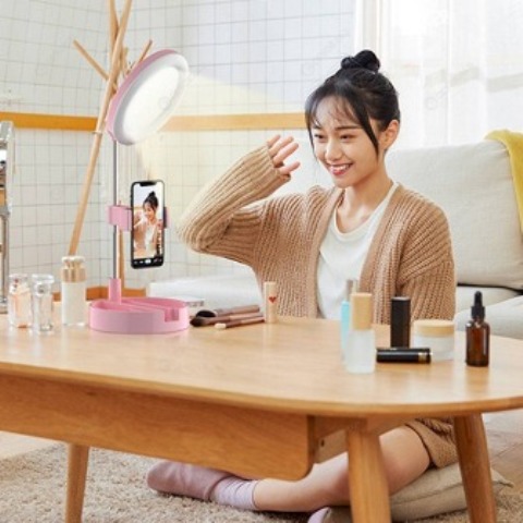 G3 Foldable LED Selfie Ring Light Desk Phone Video Photo Ring Lamp (Pink