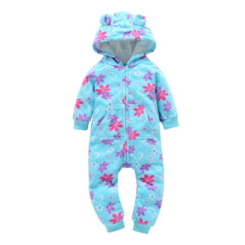 Polar Fleece Hooded Baby Jumpsuit - Light Blue