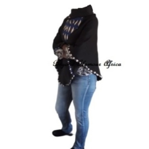Black  Ankara Print Poncho