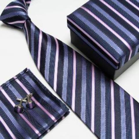 3 in 1 Tie Pocket Square Cufflinks Tie Box Men Gift Set